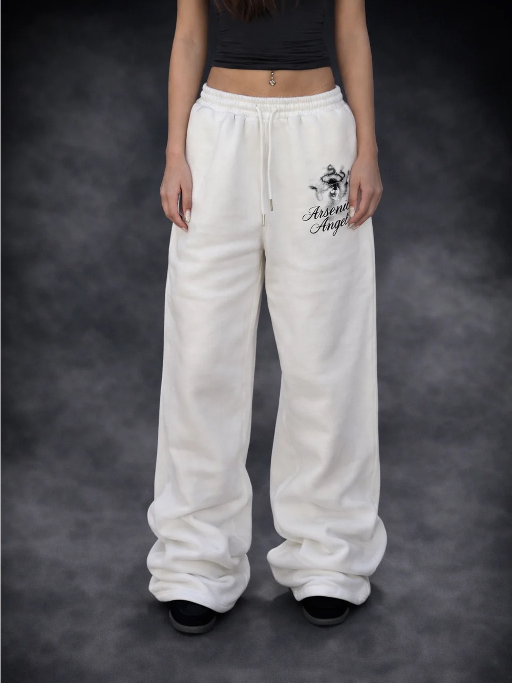 White Wide-Leg Sweatpants with Script Graphic